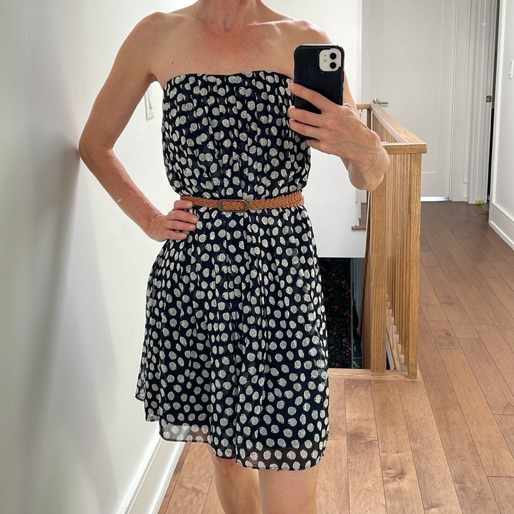 NWT Tommy Hilfiger strapless boobtube navy white bird mini pleased dress size 2